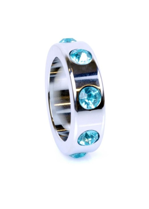 Pierścień-Metal Cock Ring with Light Blue Diamonds Medium B - Series HeavyFun