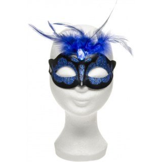 Maska-Venetian Mask Dark Blue with Dark Blue Stone and Feather Kinky Mask