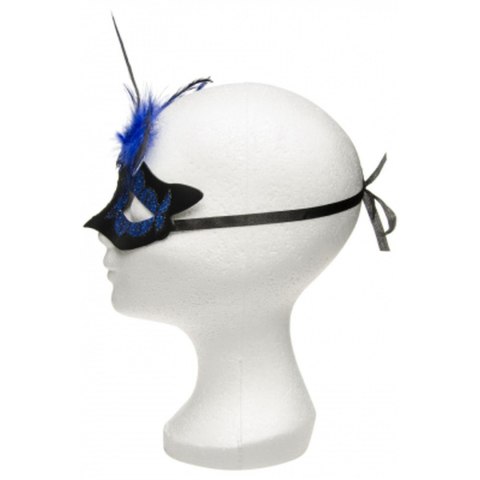 Maska-Venetian Mask Dark Blue with Dark Blue Stone and Feather Kinky Mask