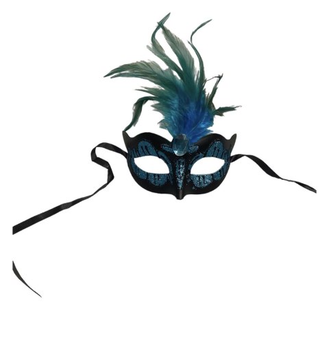 Maska-Venetian Mask Light Blue with Light Blue Stone and Feather Kinky Mask