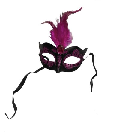 Maska-Venetian Mask Purple with Purple Stone and Feather Kinky Mask