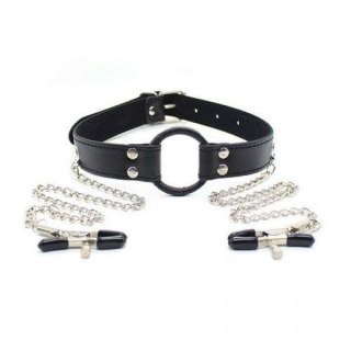 Stymulator-Ring Gag + Nipples Clamps (black) Toyz4lovers