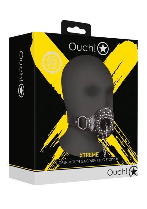 Open Mouth Gag with Plug Stopper - Black Ouch!