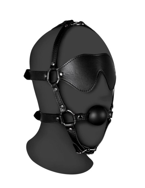 Blindfolded Head Harness with Solid Ball Gag - Black Ouch!