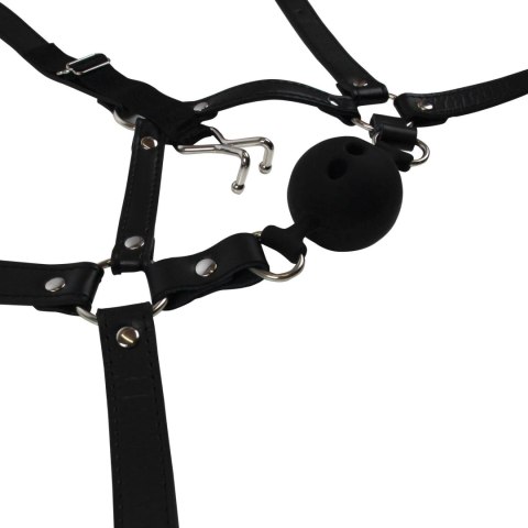 Head Harness with Breathable Ball Gag and Nose Hooks - Black Ouch!