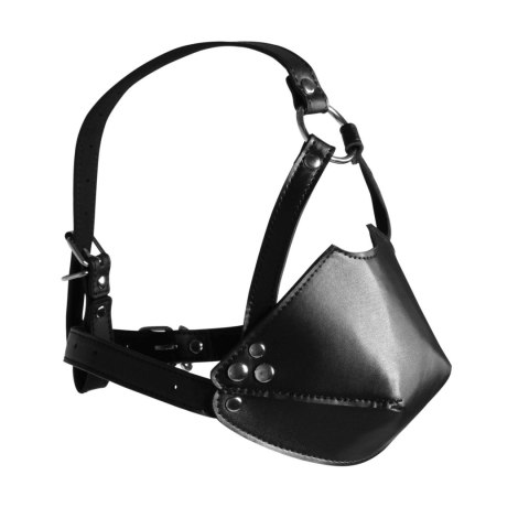 Head Harness with Mouth Cover and Solid Ball Gag - Black Ouch!