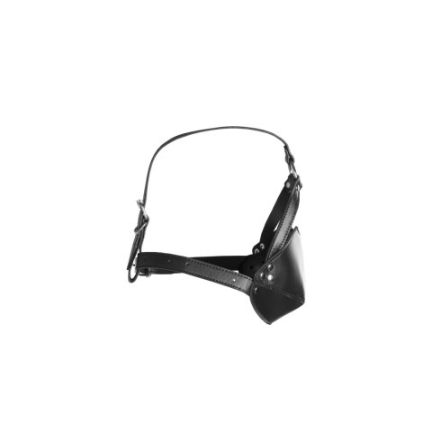 Head Harness with Mouth Cover and Solid Ball Gag - Black Ouch!