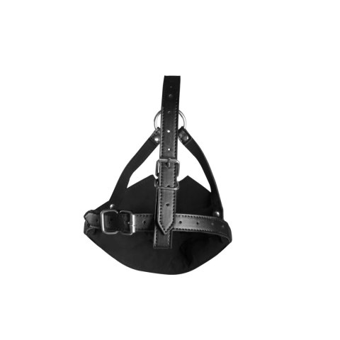 Head Harness with Mouth Cover and Solid Ball Gag - Black Ouch!