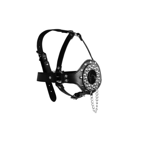 Open Mouth Gag Head Harness with Plug Stopper - Black Ouch!