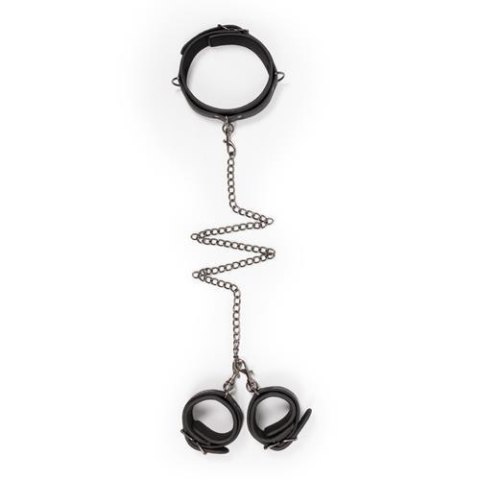 Kajdanki-Leather Collar With Handcuffs EasyToys