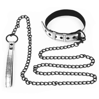 Bondage Fetish Metallic Pup Collar With Leash Lovetoy