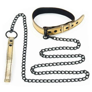 Bondage Fetish Metallic Pup Collar With Leash Lovetoy