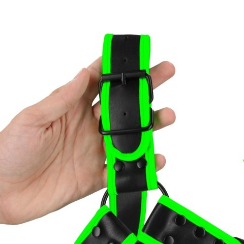 Buckle Bulldog Harness - GitD - Neon Green/Black - S/M Ouch!