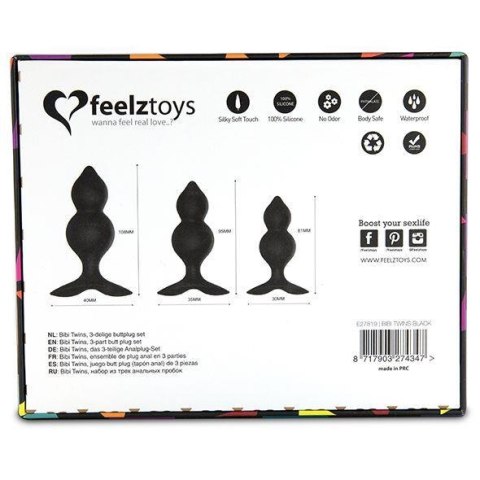 FeelzToys - Bibi Twin Butt Plug Set 3 pcs Black FeelzToys